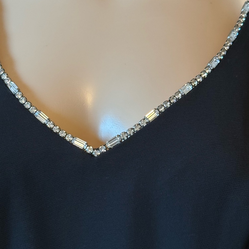 Vintage Andrea Pollizzi for Rex Lester Black Cocktail Dress 8 Rhinestone Neck - Picture 4 of 13